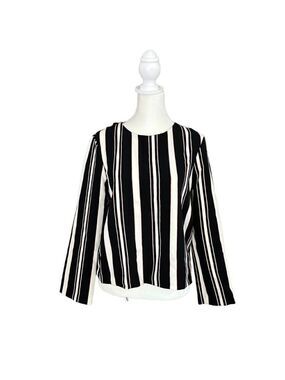 Zara Woman Striped Collarless Long Sleeve Relaxed Blouse Multi Color Size Medium